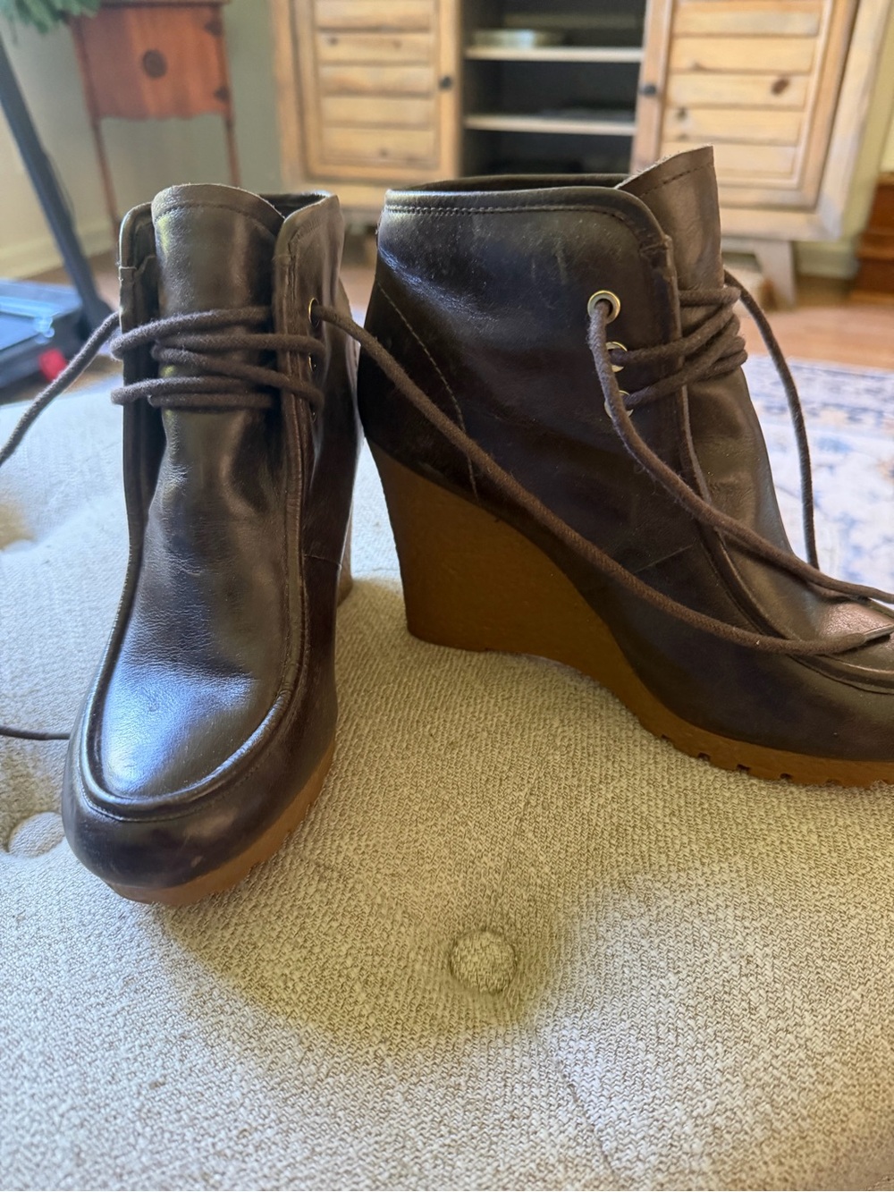 Michael Kors Dark Brown Lace-Up Wedge Ankle Boots